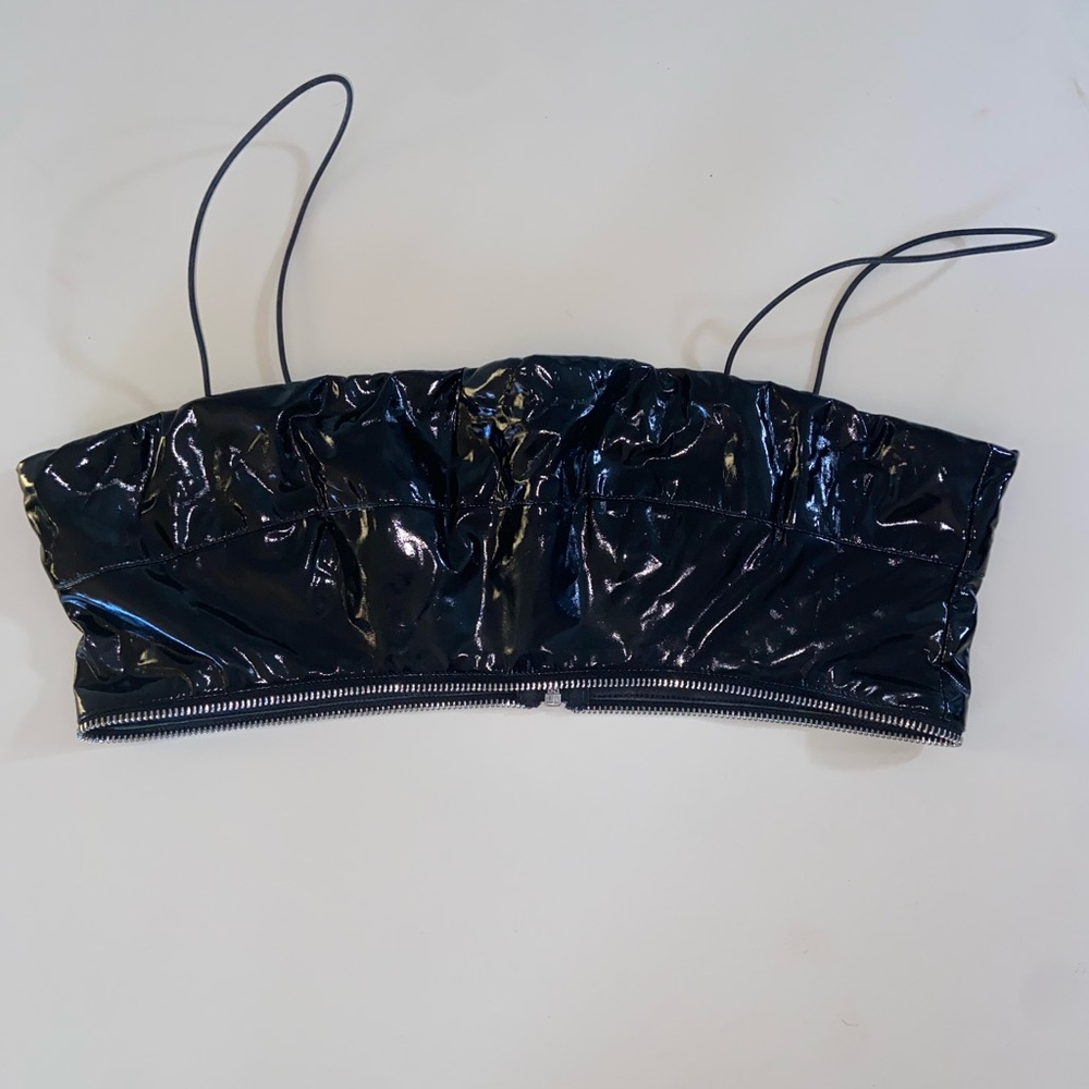 I.AM.GIA Isla Black PVC Patent Vegan Leather Crop Top